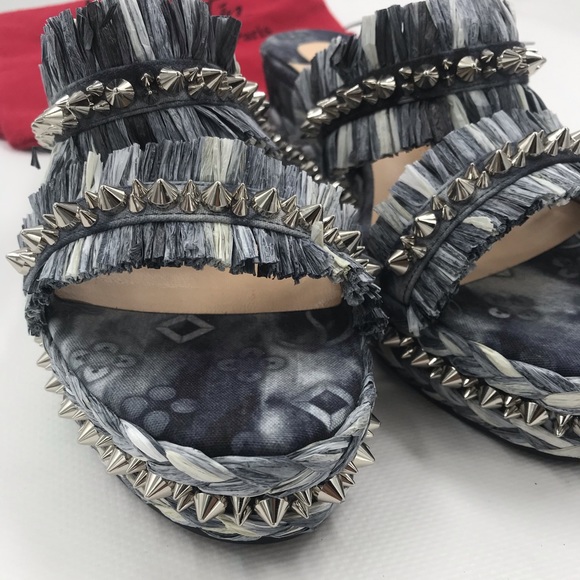 Christian Louboutin Spiked Denim Espadrille Mules - Picture 3 of 16